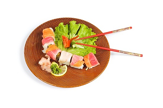 寿司,盘子,隔绝,白色背景
