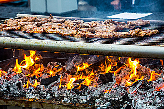 肉排,炭烤架,火焰
