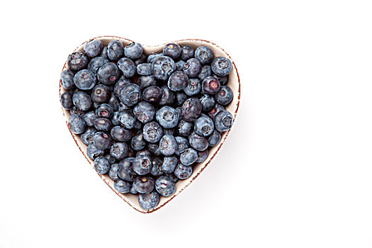 蓝莓,心形,碗,白色背景