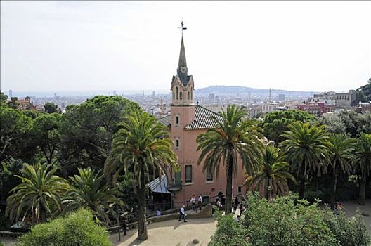 安东尼奥-高迪,博物馆,住房,公园,俯视,巴塞罗那,加泰罗尼亚,西班牙,欧洲