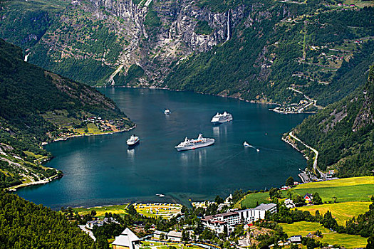 风景,暸望,三个,游船,挪威,欧洲