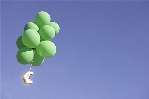 欧元,飞,绿色,氦气,气球