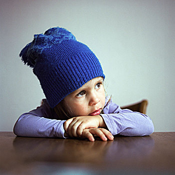女孩,蓝色,帽