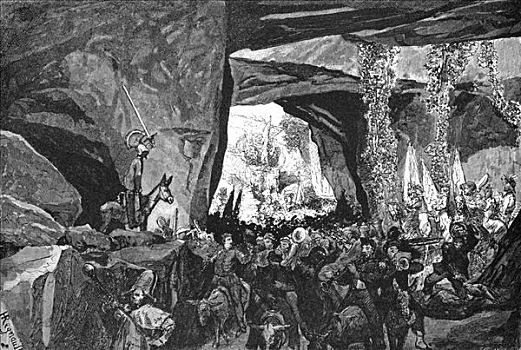 德国人,节日,进入,洞穴,罗马,意大利,1875年