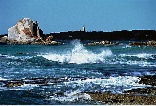 岩石,海岸线,波浪,威廉山国家公园,火焰湾,塔斯马尼亚,澳大利亚