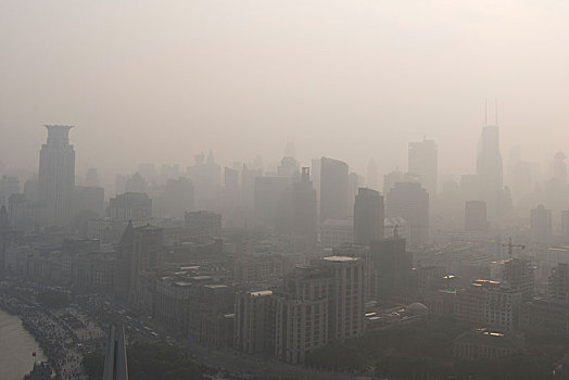 烟雾,俯视,摩天大楼,上海,中国,亚洲