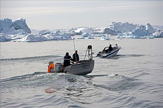 格陵兰,伊路利萨特,世界遗产,区域,忙碌,小,鳞片,捕鱼,活动,船,跟随,独特,通道,冰