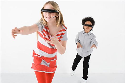 儿童,穿,虚拟现实,耳机