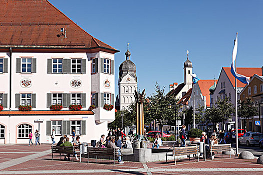 广场,市政厅,青铜,雕塑,上巴伐利亚,巴伐利亚,德国,欧洲