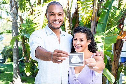 头像,高兴,男人,怀孕,妻子,拿着,超声波扫描图