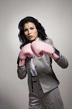 肖像,职业女性,穿,拳击手套