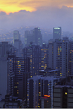城市,雾,黄昏,加拉加斯,委内瑞拉
