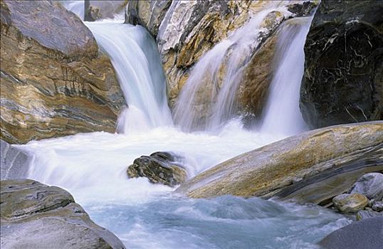 瀑布,彩色,色彩,石头,山谷,瑞士