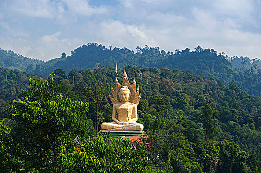 坐,佛,雕塑,山峦,风景,寺院,庙宇,轻拍,攀牙,泰国,东南亚