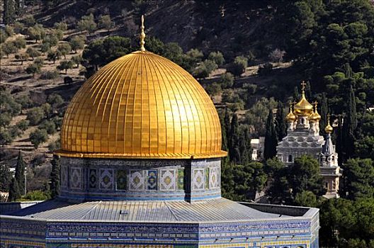 穹顶,石头,正面,金色,塔,教堂,耶路撒冷,以色列,近东,东方