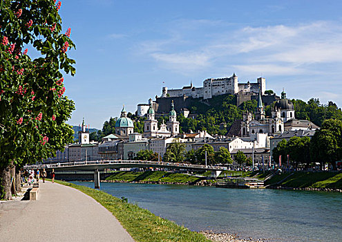 风景,历史,中心,霍亨萨尔斯堡城堡,萨尔察赫河,萨尔茨堡,奥地利,欧洲