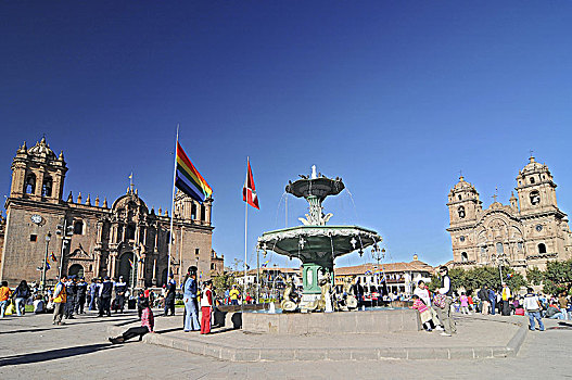 秘鲁,库斯科市,广场,阿玛斯,喷泉