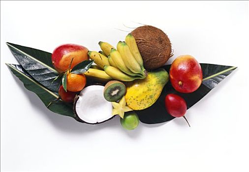 外来水果,椰子,香蕉叶