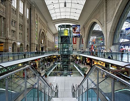 中央车站,购物,拱廊,莱比锡,萨克森,德国,欧洲