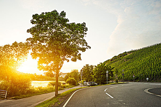 日出,山,风景,空,乡村道路