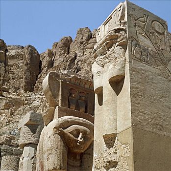 遗址,著名,庙宇,西部,底比斯,建造,皇后,哈特谢普苏特,埃及,法老,右边