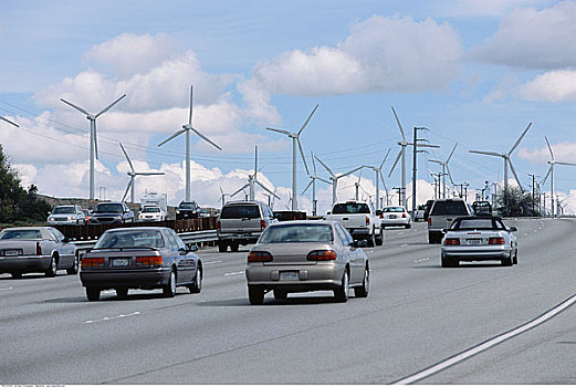 公路,风轮机,加利福尼亚,美国