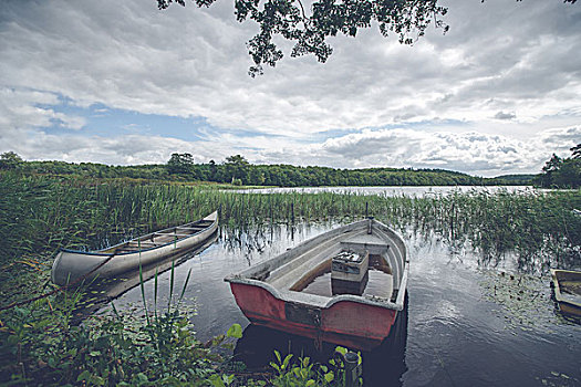 自然风光,湖,小船,独木舟
