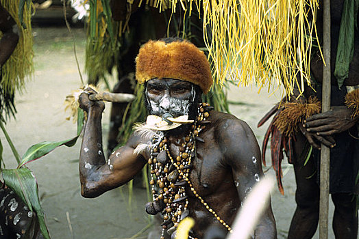 巴布亚新几内亚,河,肖像,男人,传统服饰
