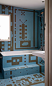 浴室,砖瓦,想像,图案,蓝色,褐色
