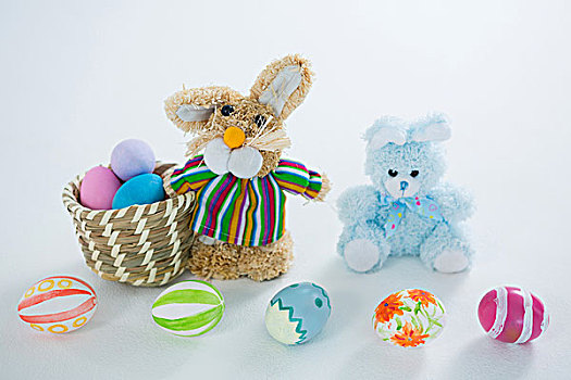 篮子,复活节彩蛋,玩具,复活节兔子,白色背景,背景