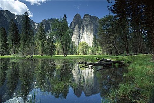 花冈岩,反射,水池,优胜美地国家公园,加利福尼亚