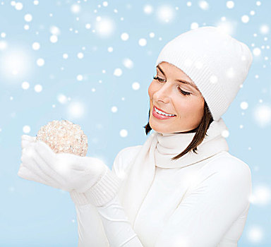 冬天,人,高兴,概念,女人,帽子,围巾,手套,圣诞球