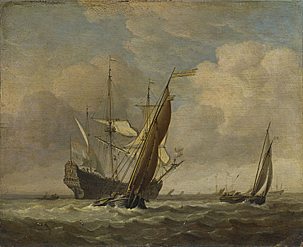 两个,小,船,荷兰,微风,艺术家