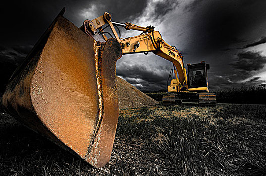 反铲挖土机,桶,挖掘机,生动,天空