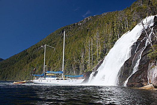 帆船,驾驶,向上,瀑布,小湾,不列颠哥伦比亚省,加拿大