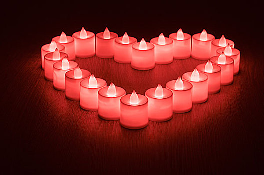 特写,爱情象征,许多,红色,led灯,蜡烛