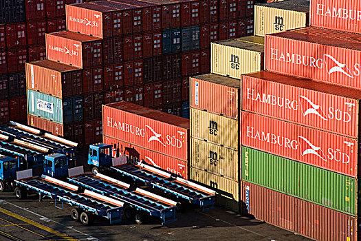 俯拍,货物集装箱,商业码头,瓦尔帕莱索,智利