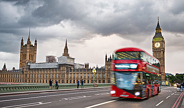 红色,双层巴士,威斯敏斯特桥,威斯敏斯特宫,大本钟,伦敦,英格兰,英国