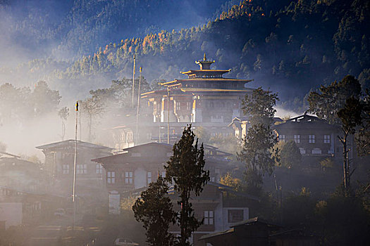 寺院,宗派寺院,山谷,喜马拉雅山,英国,不丹