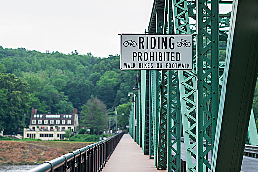 美国,新泽西,特拉华州,河谷,骑自行车,禁止,标识,桥
