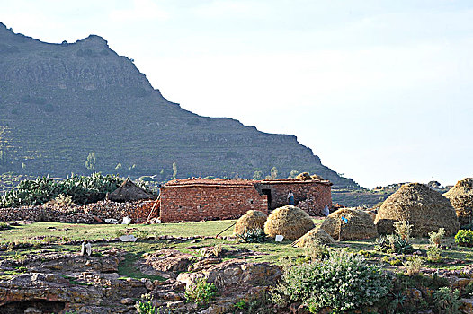 埃塞俄比亚,区域,传统,石头,房子,干草堆,弄干,正面