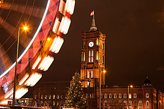 柏林,红色,市政厅,摩天轮,圣诞节