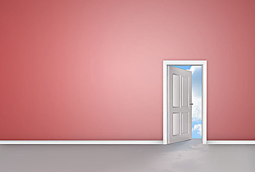 白色,门,开着,揭示,蓝天,粉色,房间