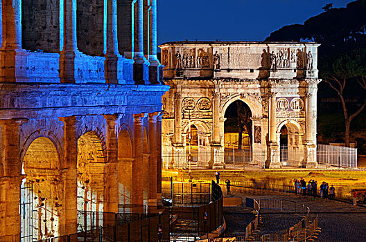 君士坦丁凯旋门,罗马角斗场,夜晚,罗马,意大利