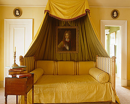 时代特征,沙发床,黄色,家居装潢,篷子