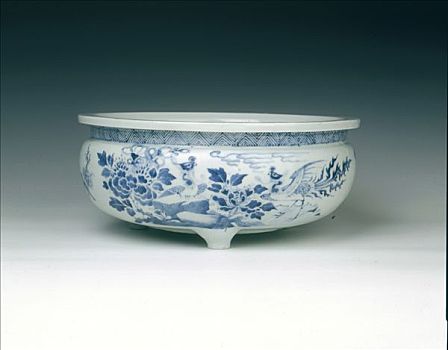 蓝色,白色,三脚架,碗,瓷器,17世纪,艺术家,未知