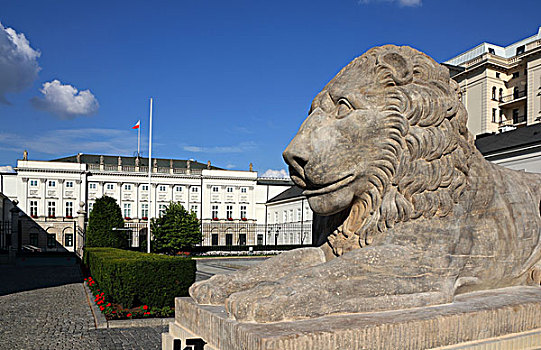 雕塑,狮子,正面,总统府,华沙,波兰