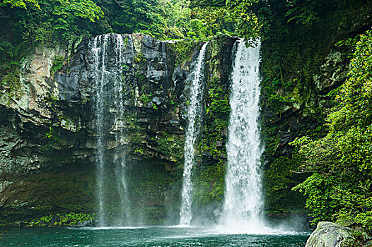 瀑布,世界遗产,济州岛,岛屿,韩国