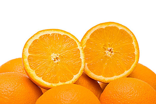 两个,一半,切削,橘子,隔绝,白色背景
