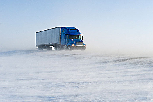 卡车,途中,遮盖,吹,雪,靠近,莫理斯,曼尼托巴,加拿大